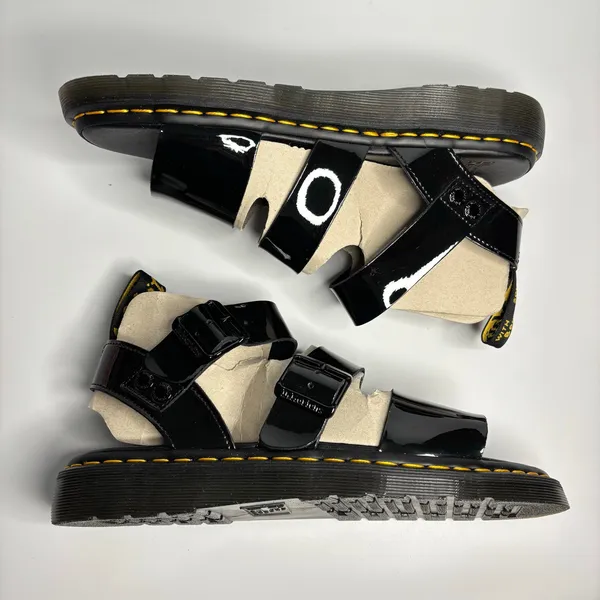Dr. Martens Gryphon Patent Leather Gladiator Sandals in Black Patent Lamper - Image 8