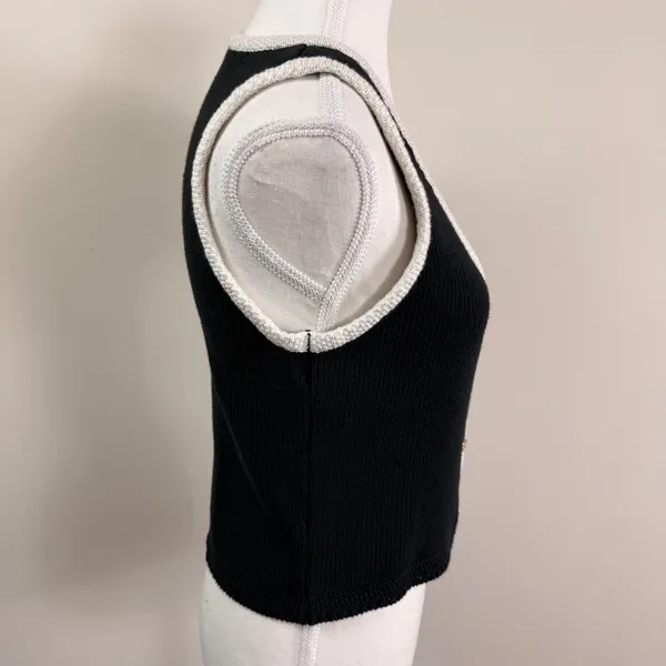 Abercrombie & Fitch Mara Button-Up Sweater Vest Black White Contrast Trim Med. - Image 3