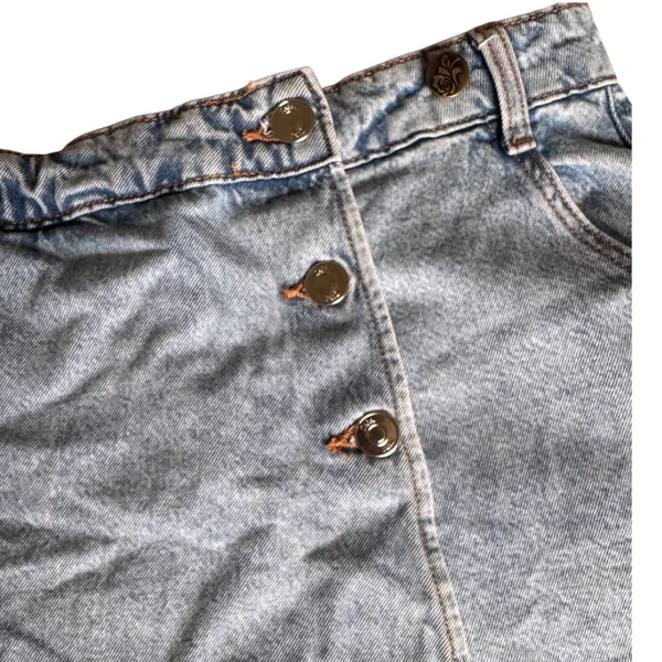 Zara Womens Light Wash Denim Skort Wrap Front Button Frayed Hem‎ Blue Size Small - Image 3