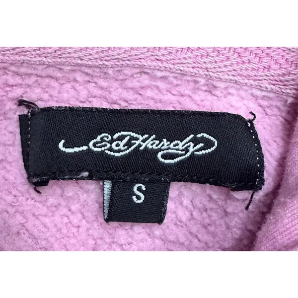 Ed Hardy Women S Pink Zip Hoodie New York City Skull Tattoo Y2K Graphic - Image 4