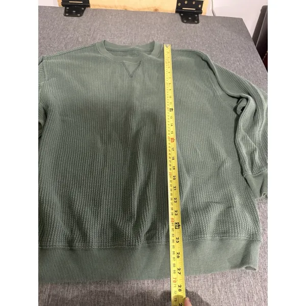 Aerie The Sweat Waffle Crew Neck Oversized Long Sweatshirt Royal Palm Sz L - Image 4