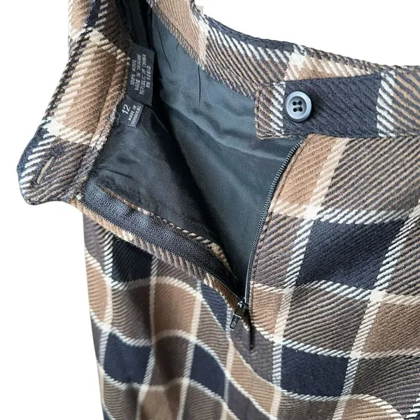 90s Vintage Plaid Wool Midi Skirt High Rise 12 | Dark Academia Preppy Scholarly‎ - Image 3