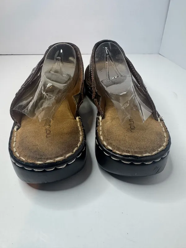 Natural Soul by Naturalizer Cade Brown Leather Sandals Women's Size 9W - Image 4