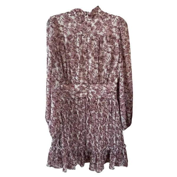 Ivy City Co. Pink Floral Brynley Ruffle High Neck Mini Dress Size Small - Image 4