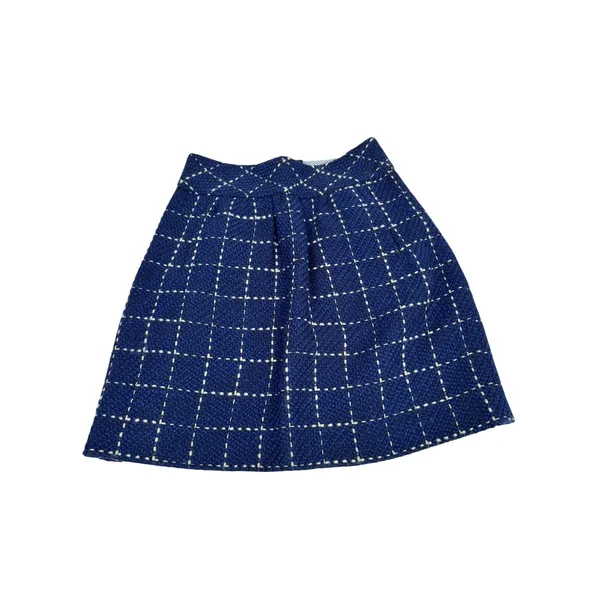 Maeve Anthropologie Blue Grid‎ Wool Blend Mini Skirt Size 4 Windowpane A-Line - Image 3