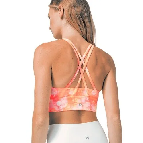 Lululemon Energy Bra High Neck Long Line Shibori Neon Orange Size‎ 4 - Image 2