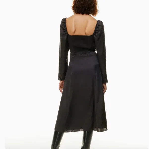 Aritzia Wilfred Bridgerton Satin Black long Sleeve Midi Dress size 8 $168 - Image 2