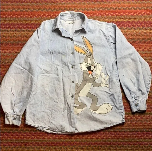 VINTAGE LOONEY TUNES BUGS BUNNY BUTTON UP - Image 2