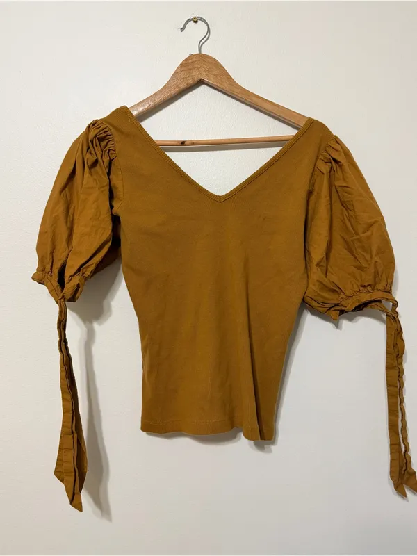 Anthropologie Puff Sleeve Blouse Size Small Ribbed Top - Image 7