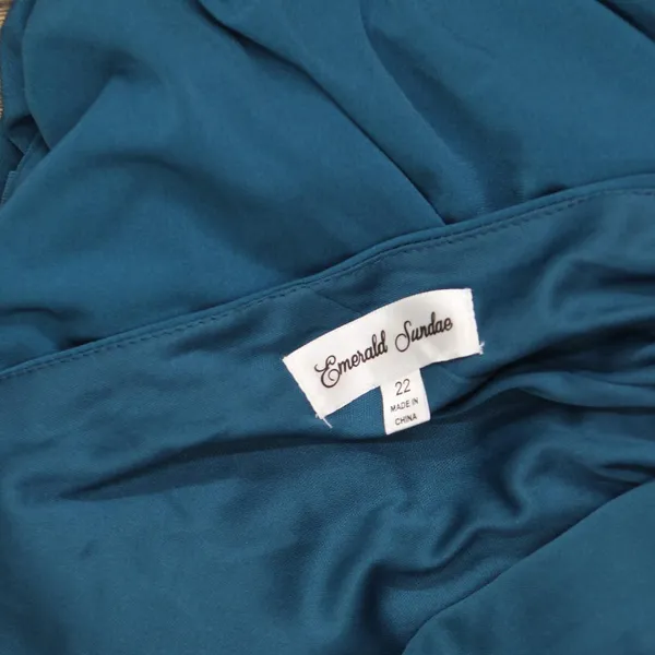 Emerald Sundae Womens Plus Size Ruched Midi Sheath Dress Peacock Blue Green 22W - Image 4