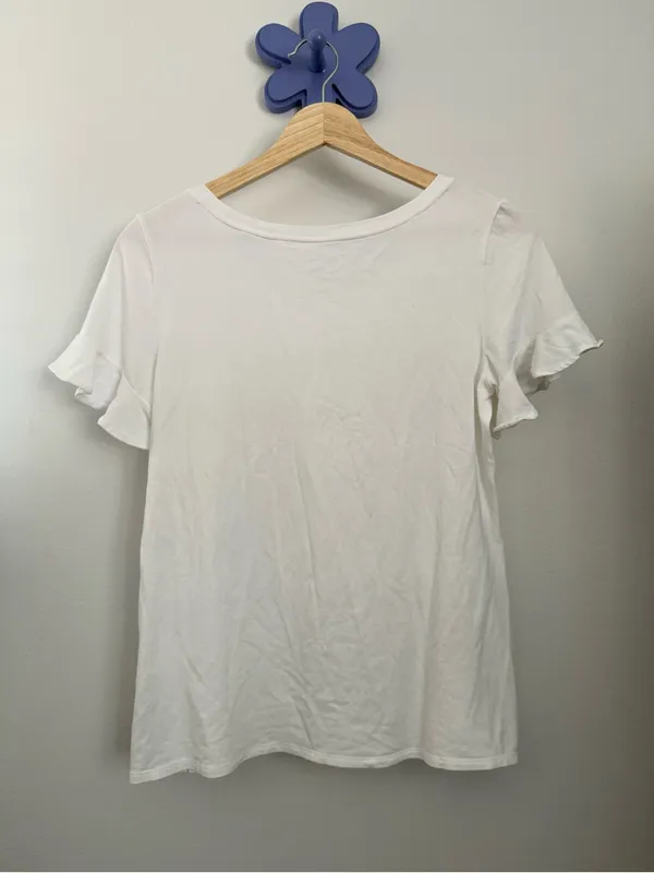 Lilly Pulitzer Small Ruffle Sleeve Scoop Neck Tee White Pima Cotton Preppy - Image 3