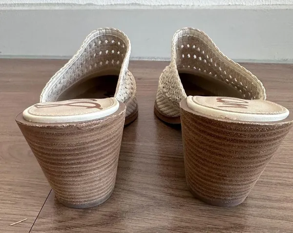 Sam Edelman Lillianna Slip-On Leather Heel Mules Ivory Pointed Toe Size 8.5 - Image 3
