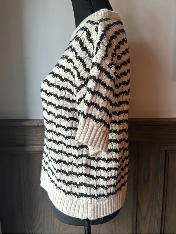 a.n.a cream and Black Short Sleeve Knit Sweater - Image 2
