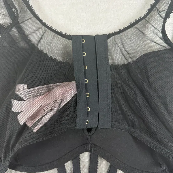 Victoria's Secret Black Sheer Mesh Floral Embroidered Corset Top XL 426033-QCA - Image 2