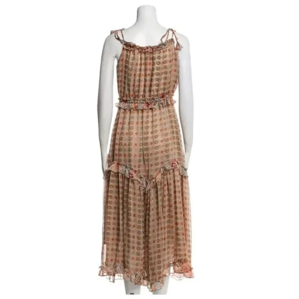 MISA Los Angeles Nita Midi Ruffle Dress in Flora Tile Mix Green and Pink Size M NWT - Image 6