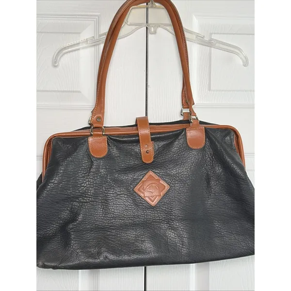 Katherine Ward Vintage Doctor Satchel Black Tan Leather Handbag USA Handbag - Image 2