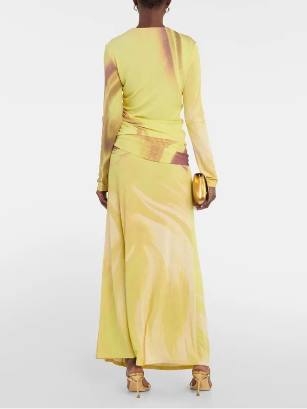 Simkhai Anika Printed Draped Midi Skirt Yellow Size M - Image 4