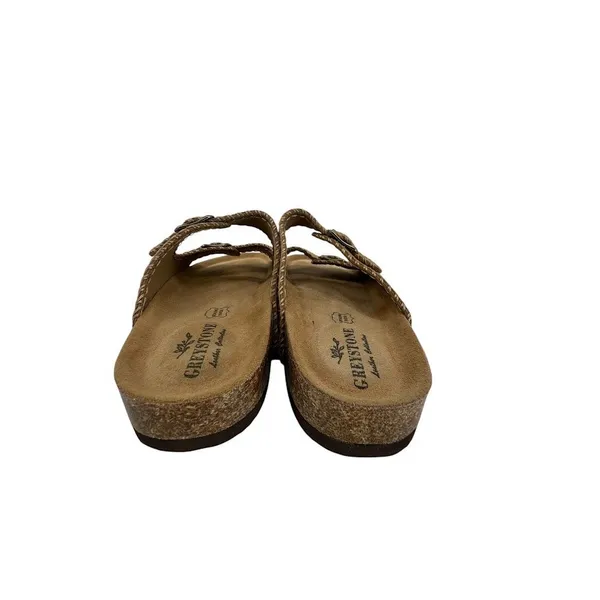 Greystone Ewan Slide Sandals Women 9.5 Brown Suede Whipstitch Buckle Boho Casual - Image 4