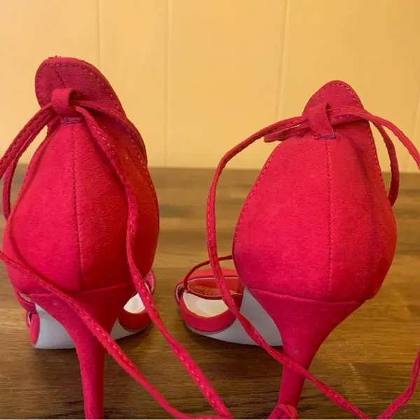 Lulus All the Applause Red Suede Lace-up heels. Women’s size 8 ankle ties formal - Image 6
