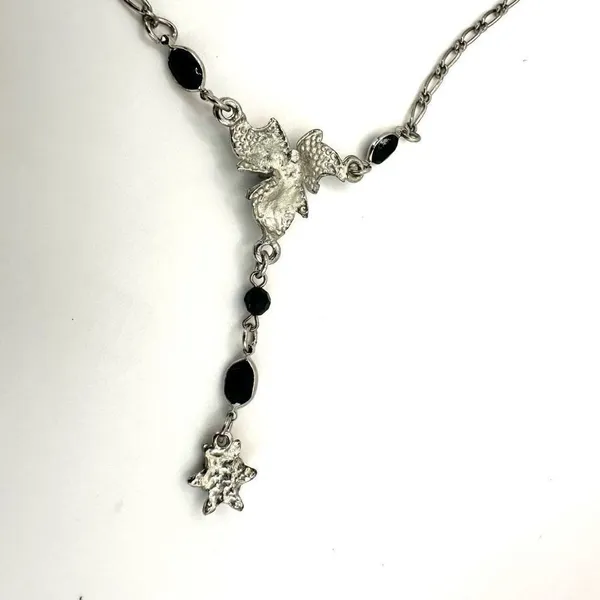 silver tone and black floral rhinestone pendant necklace - Image 8