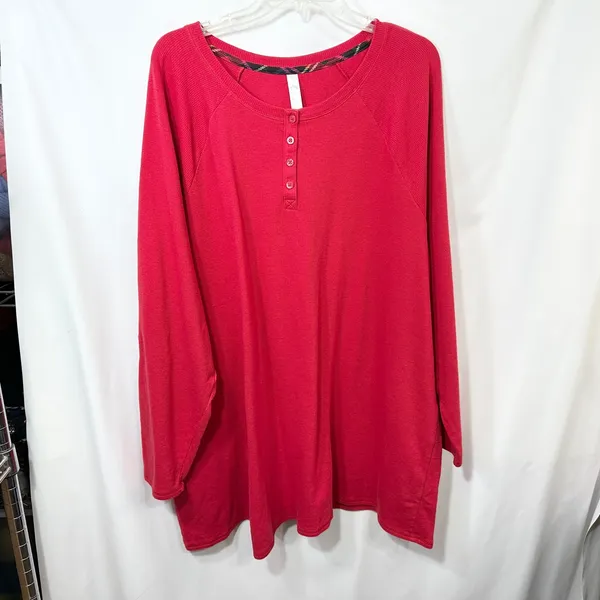 Cacique Sleep‎ Plus Size 26/28 Pajama Set Red Waffle Henley Plaid Leggings 1324 - Image 3