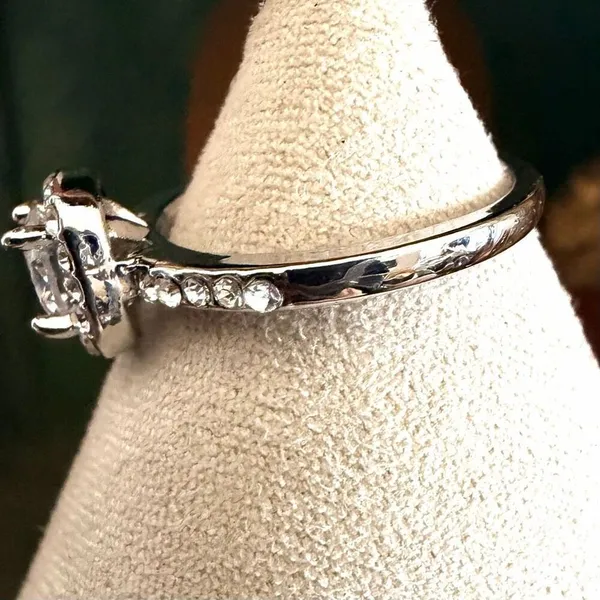 Silver Tone Halo CZ Engagement Style Ring Silver - Image 4