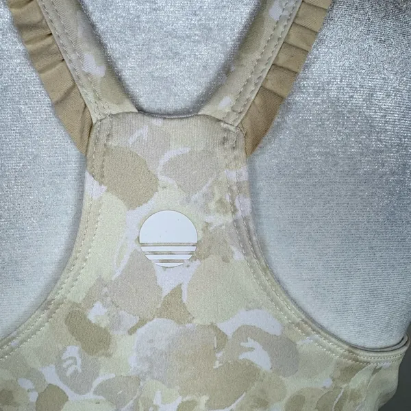 Body & Sol Longline Sports Bra Neutral Floral Racerback Stretch Yoga Top M - Image 3
