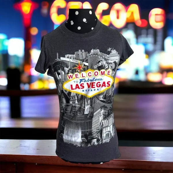 Welcome to Fabulous Las Vegas Nevada Tee Sz S Kitsch Sign‎ Gray Fitted - Image 2