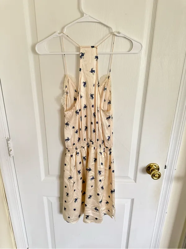 Cami NYC Silk Cream with Blue Floral Lace Trim Mini Dress - Image 6