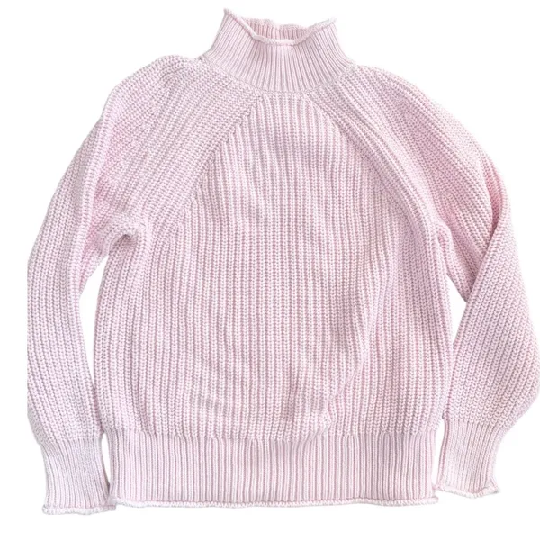 J.Crew Pink Shaker Stitch Mock Neck Cotton Sweater BE159 Medium EUC - Image 2