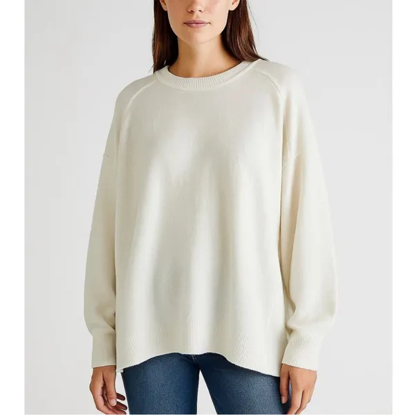 Free People Luna Pullover Oversized Sweater size L Ivory Slouchy Crewneck - Image 2