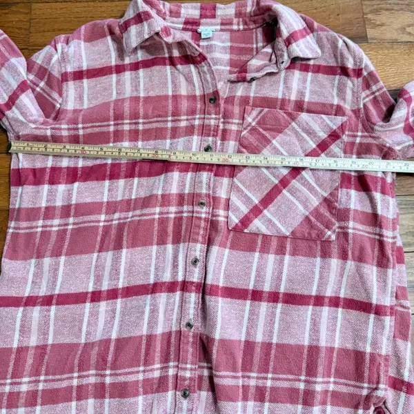Aerie Pink White Plaid Flannel Button Down Shirt Cotton Sz S Softcore Layering - Image 4