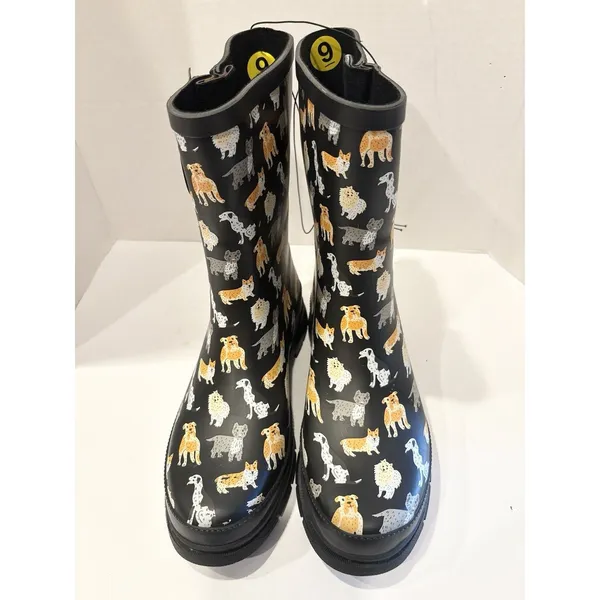 Western Chief Dog Print Mid Rain Boots Women’s US 9 Black Rubber Waterproof#R124 - Image 2