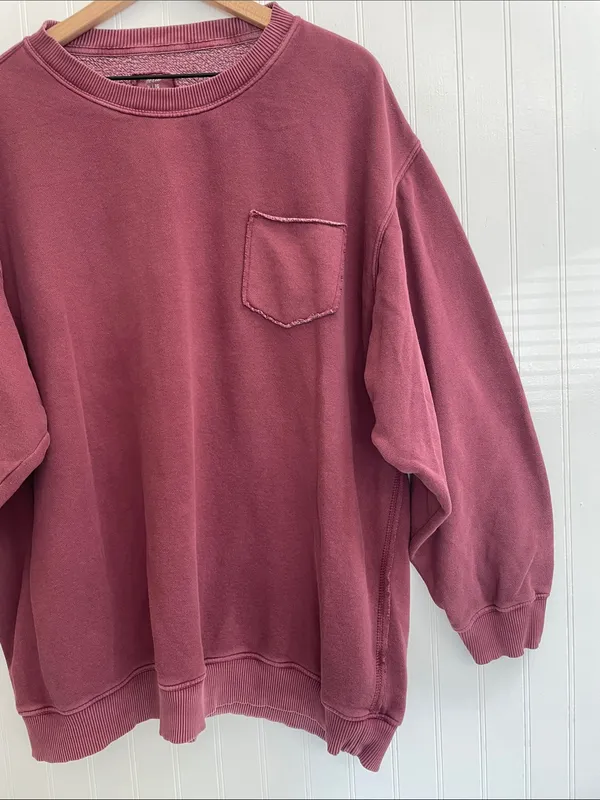 AERIE Everyday Pocket Pullover Crewneck Ribbed in Burgundy Size XL - Image 5