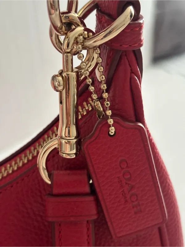 Big Red Coach In Pebble Leather Hobo with Gold Hardware - Image 5