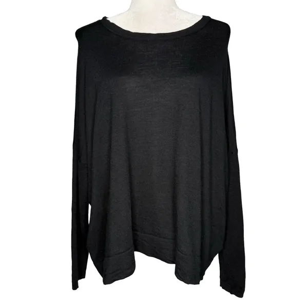 J.Crew Sweater Large Pullover 100% Merino Wool Dolman Sleeve Black Oversized - Image 2