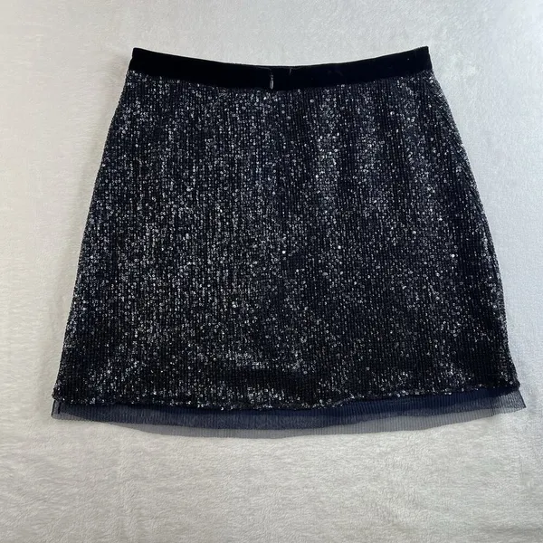 Free People Sz 10 Wild Child Sequined Mini Skirt‎ Navy Blue Cocktail Party - Image 5