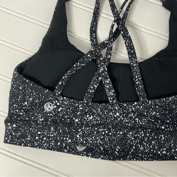 Lululemon Energy Bra Black White Speckled Strappy Back Medium Support Yoga Bra - Image 8