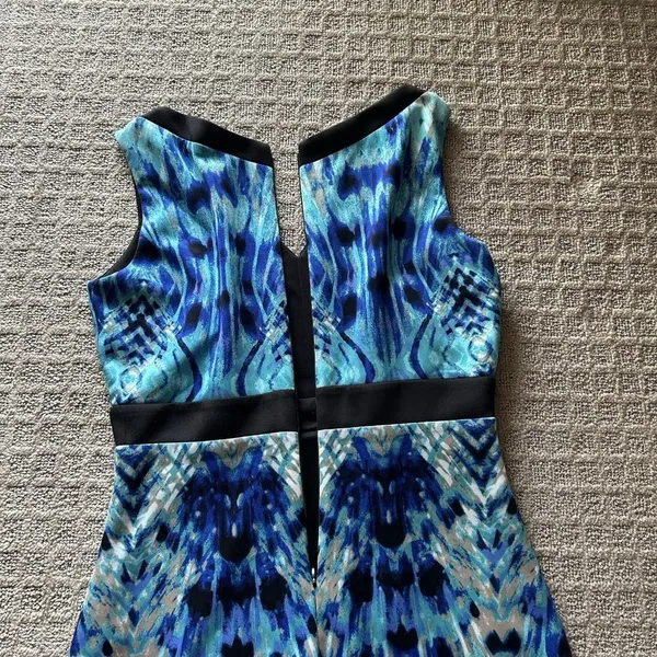Sangria Blue Black Geometric Mini Bodycon‎ Dress V Neck Womens Career Office - Image 7
