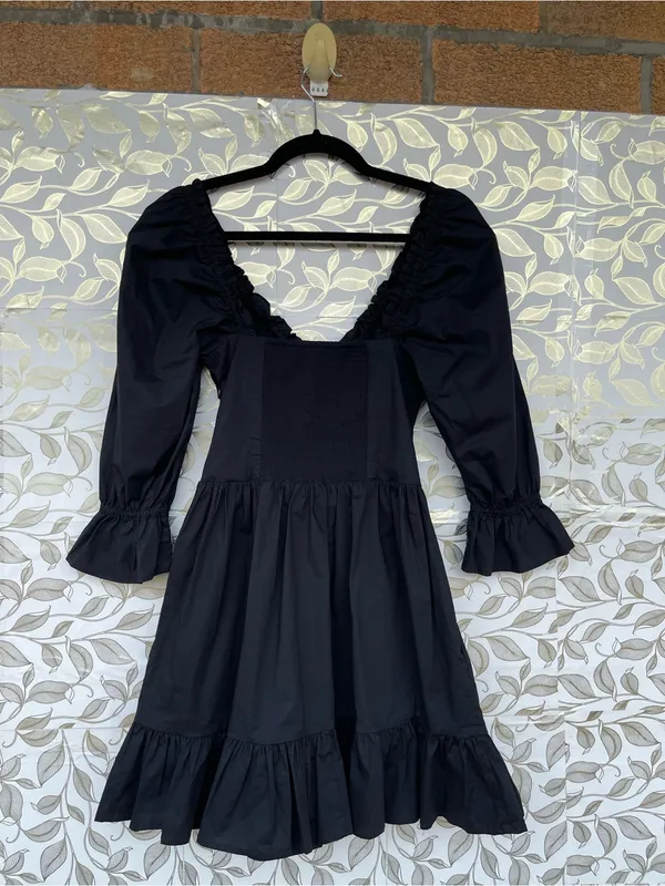 Hill House Black Smocked Mini Dress XS Cotton Whimsigoth Cottagecore - Image 7