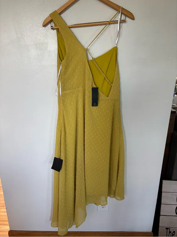 NWT Lulu's Mustard Yellow One-Shoulder Drape Slip Dress - Image 2