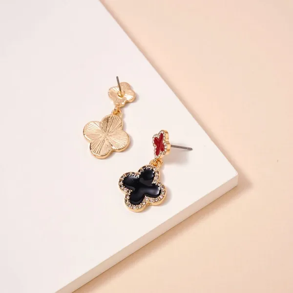 Game Day Enamel Clover Dangling | Earrings-Garnet & Black - Image 2