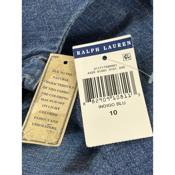 NWT Polo Ralph Lauren Denim Dress Womens 10 Lace Up Bust Blue Chambray Boho - Image 9