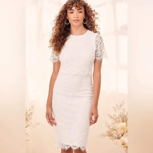 LULU'S Devotion White Lace Short‎ Sleeve Midi Dress Size Large NWT - Image 2