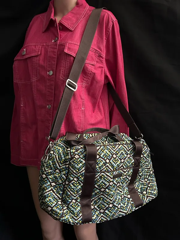 Vera Bradley Rainforest Geometric Multicolor Duffel Bag with Brown Straps - Image 4
