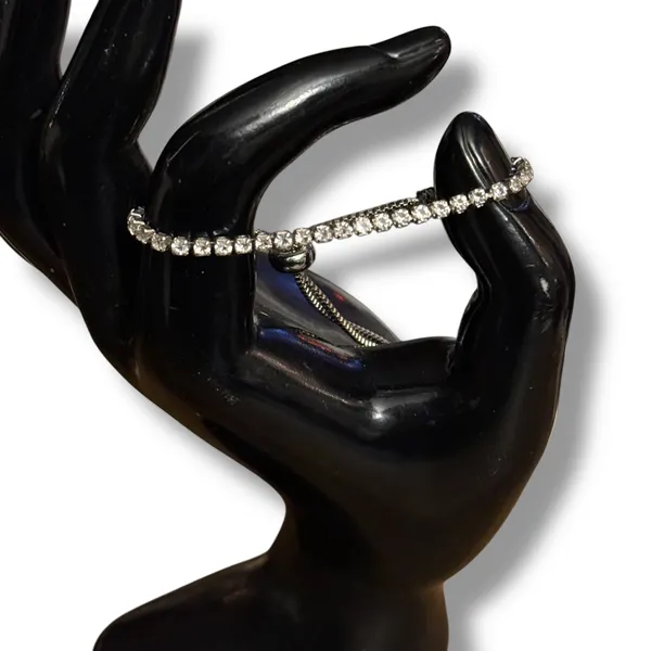 Silver tone dainty tennis bolo bracelet - Image 2