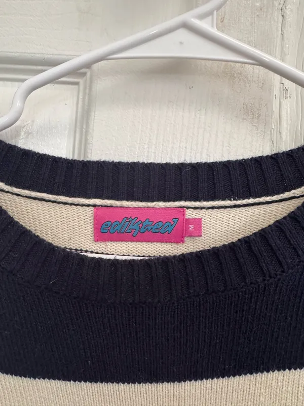 Edikted Striped Sweater Oversized Blue Navy - Image 2