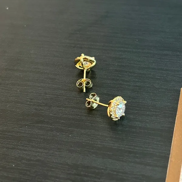 Womens Moissanite Gold Halo Stud Earrings 6mm GRA VVS1 - Image 6