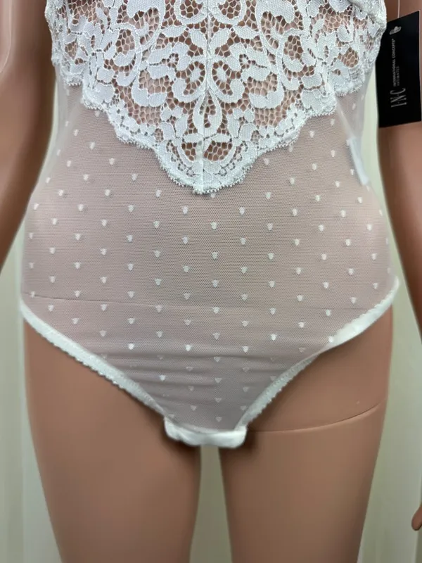 INC INTIMATES Lace Mesh Molded Cup Underwire Thong Bodysuit Sz MD White Cup C-D - Image 10