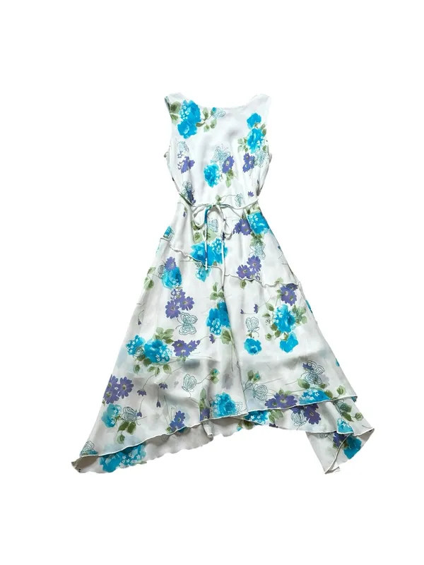 Y2K Vintage Midi Dress Cowl Neck Glitter Butterfly Floral Fairycore Asymmetric - Image 6